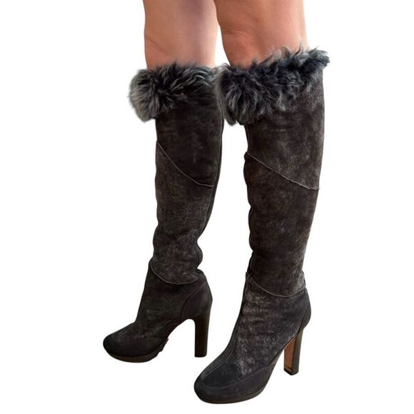 Ugg Collection Donata/brown Shearling High Heel Boots Size 7 made in Italy - Picture 2 of 11